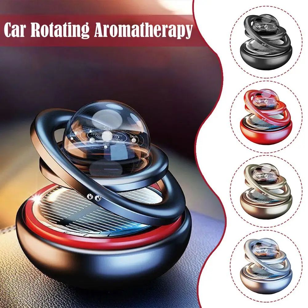 Solar Rotating Car Aromatherapy Diffuser Ornament For Dashboard Freshness black