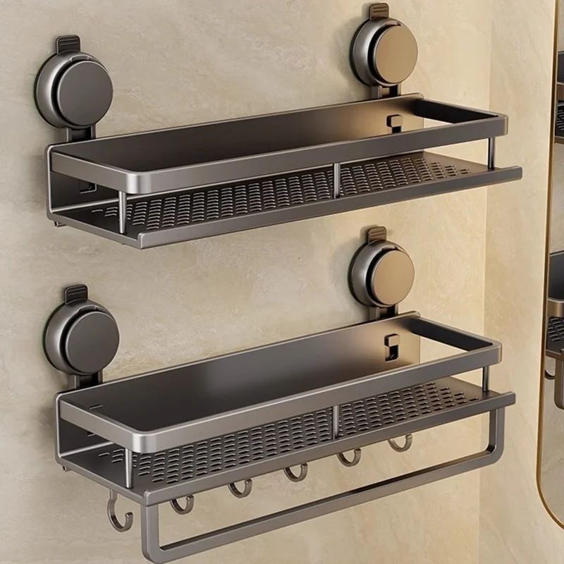 No Drill Suction Bathroom Storage Rack xp Grey 11.81 In Bar