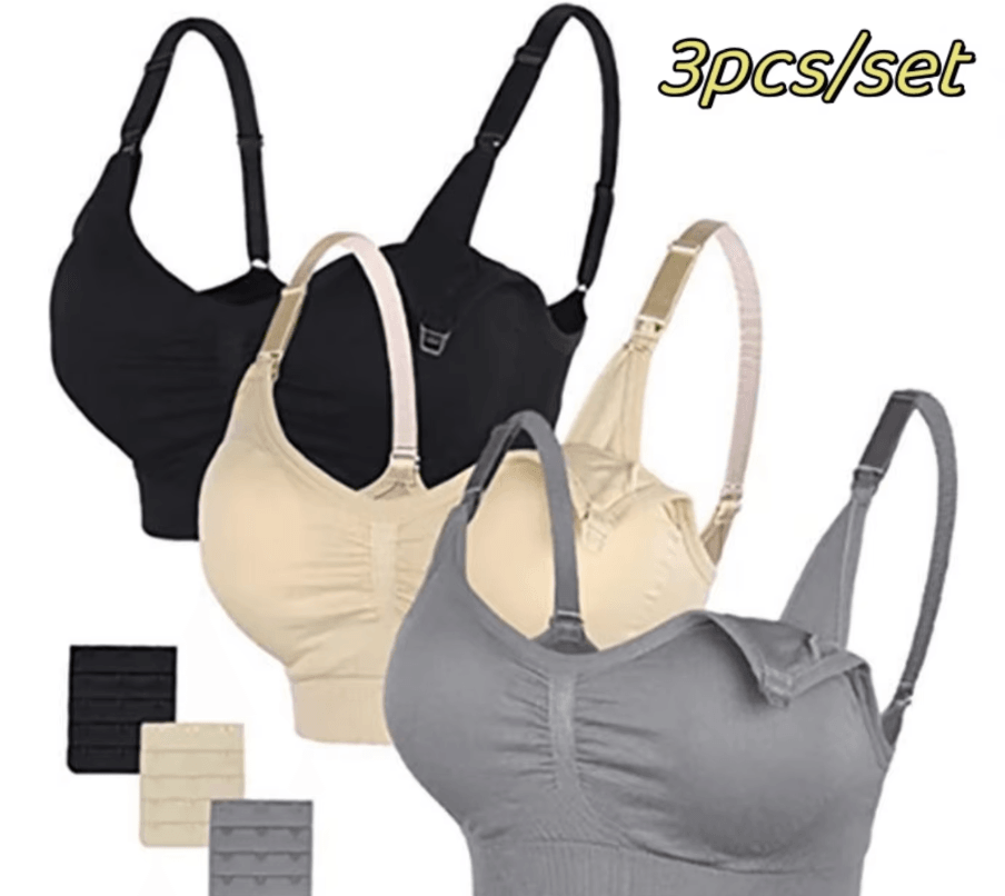 3pcs Maternity Nursing Bras Cotton Seamless Breathable Push Up Bra Set bpp m