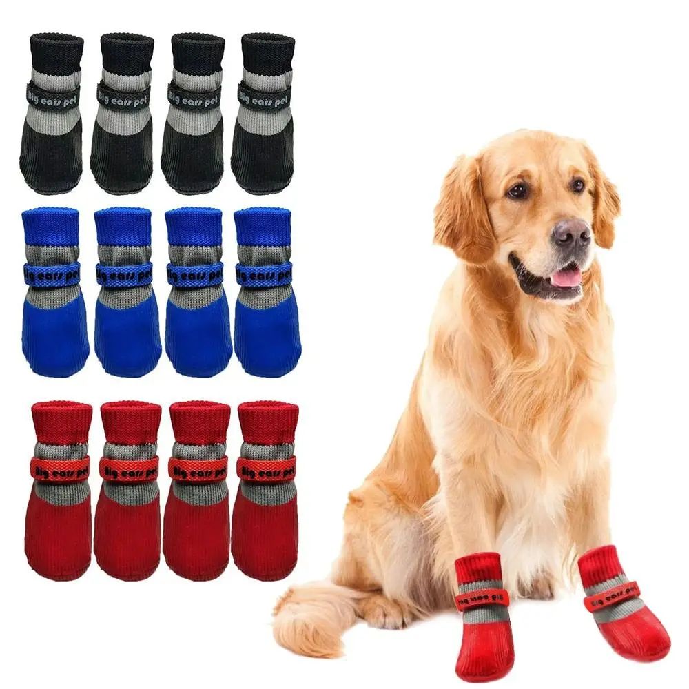 4 Pcs Waterproof Winter Dog Shoes | Warm Anti Slip Snow Boots With Soft Sole, Adjustable Paw Covers For Small Dogs red M