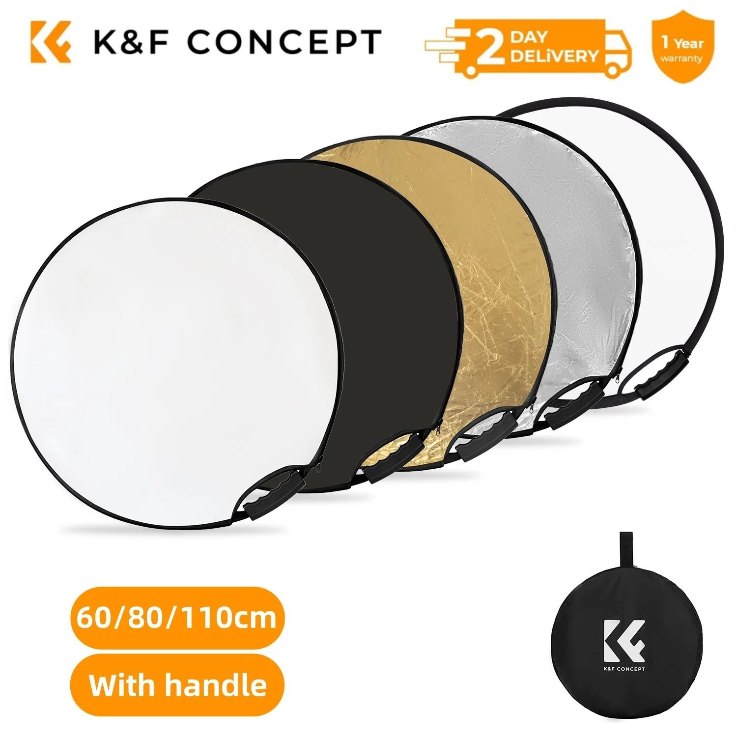 K And F Concept 5 In 1 Photography Light Reflector With Handle And Translucent Panel 80 Cm No Andle