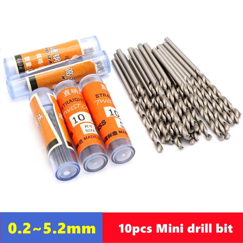 W6542 HSS Mini Drill Bit Set (10pcs) 0.25.2mm Precision Straight Shank Bits For Stainless Steel & Wood 2.9mm