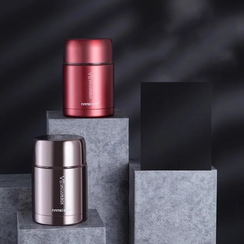 Food Thermos, Stainless Steel Vacuum Insulated Food Jar With Spoon, Kid Lunch Box With Insulated Carry Bag For Hot, Cold red 600ml