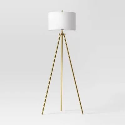 Ellis Tripod Floor Lamp, Standing Light With Brass Drum Shade, Perfect Living Room Lighting Ellis Tripod Floor Lamp, Standing Light With Brass Drum Shade, Perfect Living Room Lighting