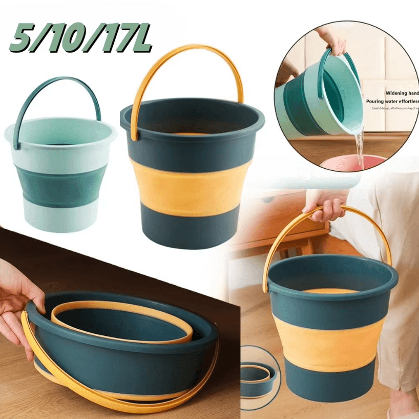 Collapsible Silicone Folding Bucket With Lid 5 10 17L Portable Water Bucket For Camping, Fishing & Car Wash blue 5l