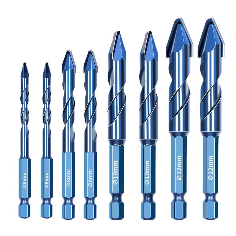 High Hardness Triangle Drill Bit Set Precision Glass, Ceramic & Concrete Drilling 5 Pcs Set Blue