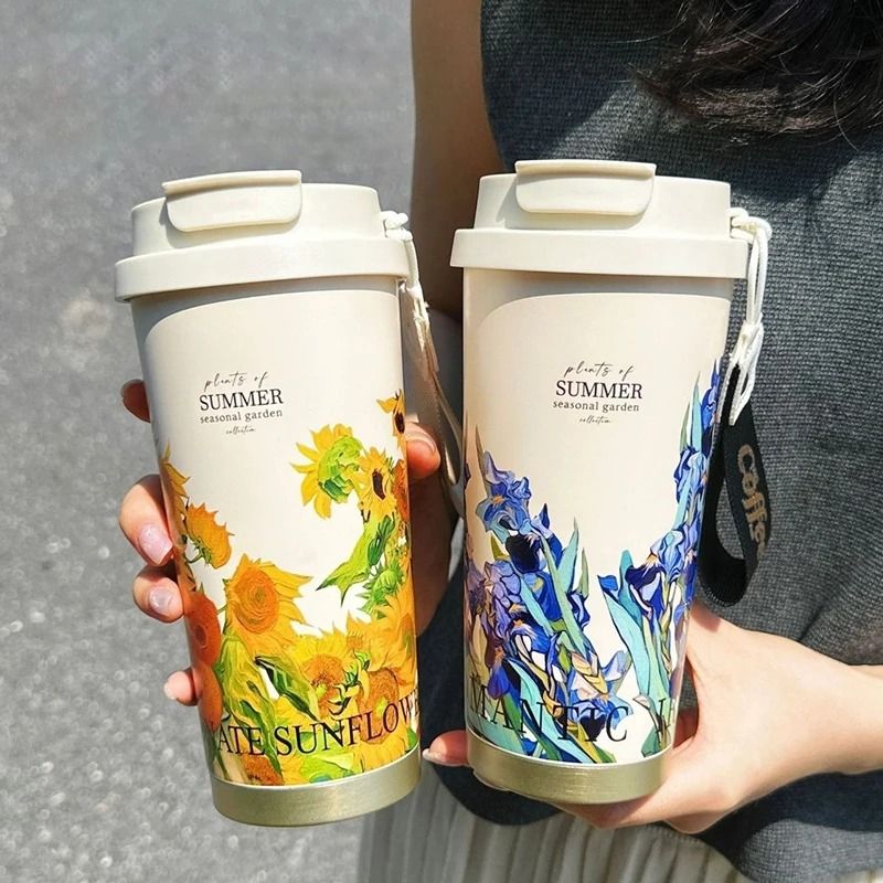 500ml Flower Pattern Insulated Coffee Cup Stainless Steel Double Wall Vacuum Travel Mug red Flower