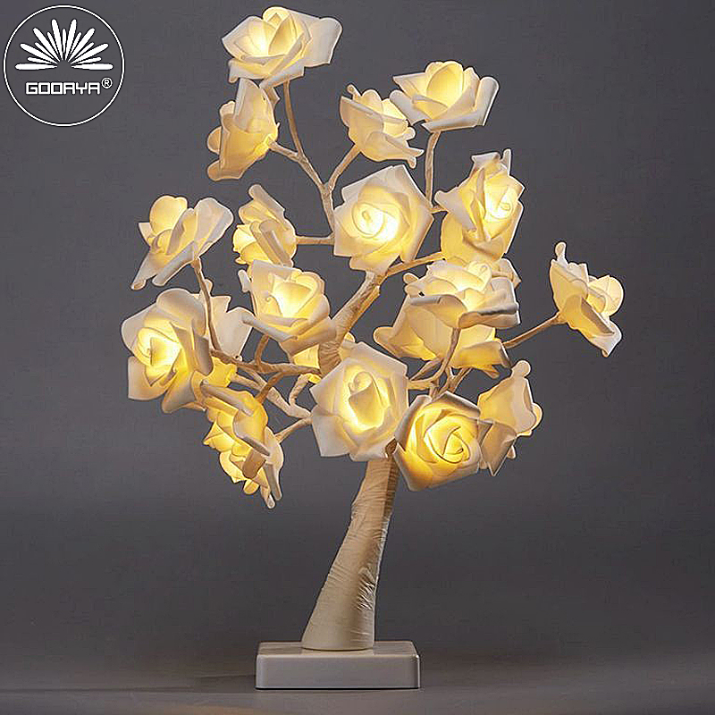USB Plug Big LED Rose Tree Table Lamp Fairy Flower Night Light For Christmas Wedding Bedroom Home Decoration Gift blue