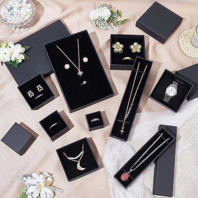 Black Square Jewelry Organizer Display Box For Engagement Ring Earring Necklace Brooch Bracelet Gift Packaging a