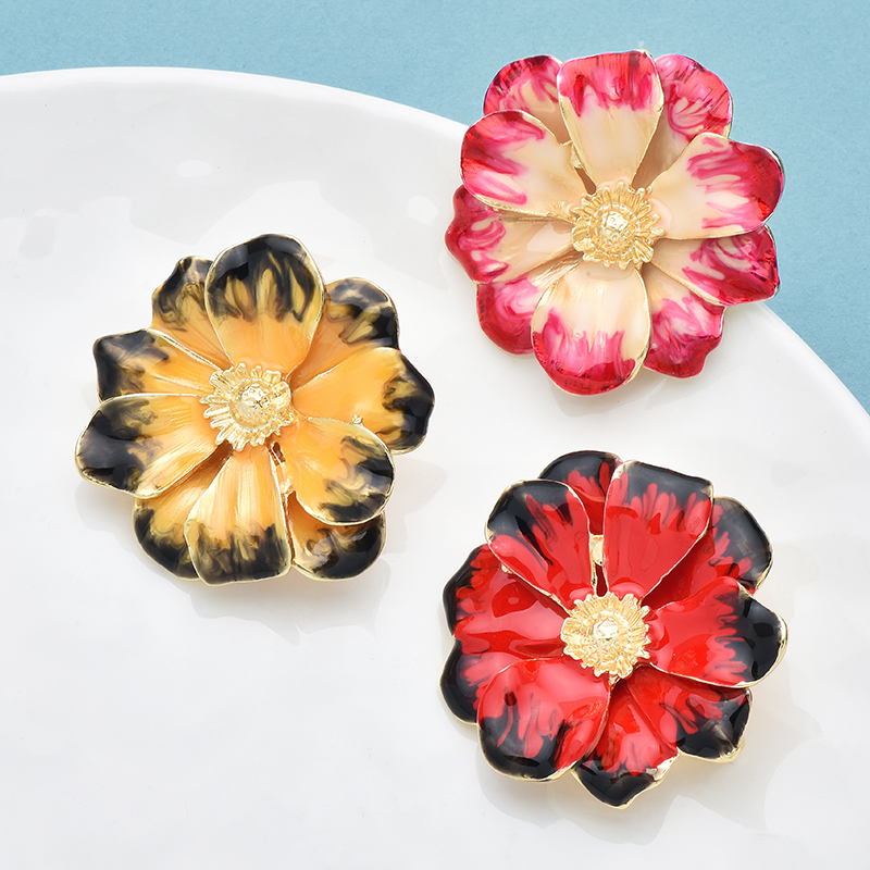 Beautiful Enamel Flower Brooches For Women Unisex Plant Brooch Pins Gifts For Party And Office red