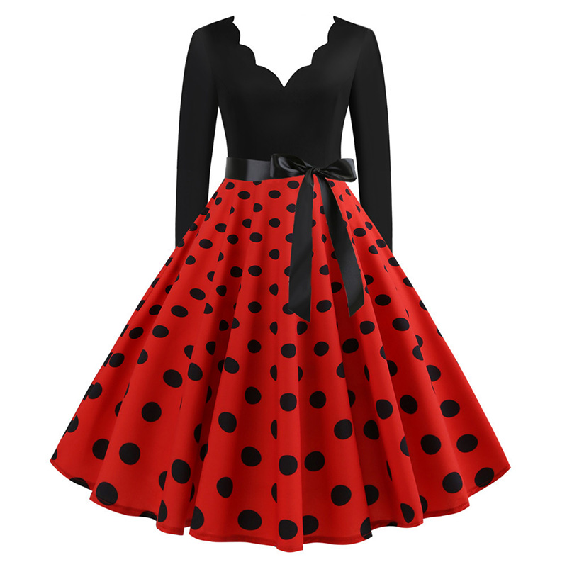 Black Vestidos Sleeve Polka Dot Dress Spring Autumn, Elegant New Year Party Dresses black m