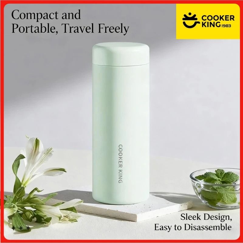 COOKER KING 360ml Vacuum Flask Stainless Steel Thermal Coffee Mug & Portable Bicycle Water Bottle light Beige