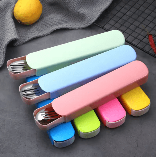 Portable Cutlery And Straw Storage Box Wheat Plastic Travel Case For Chopsticks Forks And Spoons a1