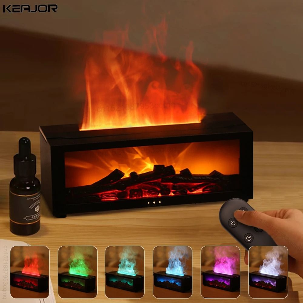 Flame Effect Aroma Humidifier Essential Oil Diffuser With RGB Light And Remote Control black