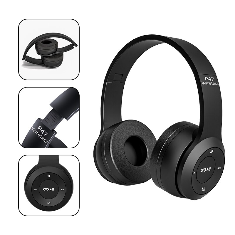 P47 Wireless Headphones, Bluetooth 5.0 Earphones, Foldable HIFI Stereo Bass, For Music Gaming, Kid Girl Earphone blue