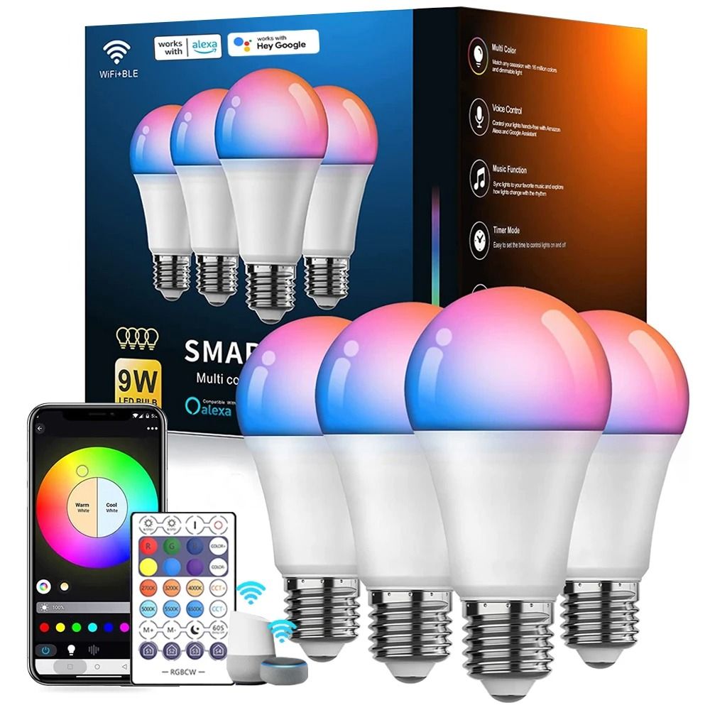 Atmospheric Smart RGB LED Bulb WiFi & Bluetooth Color Changing Home Lighting 100 130v e26 1pcs