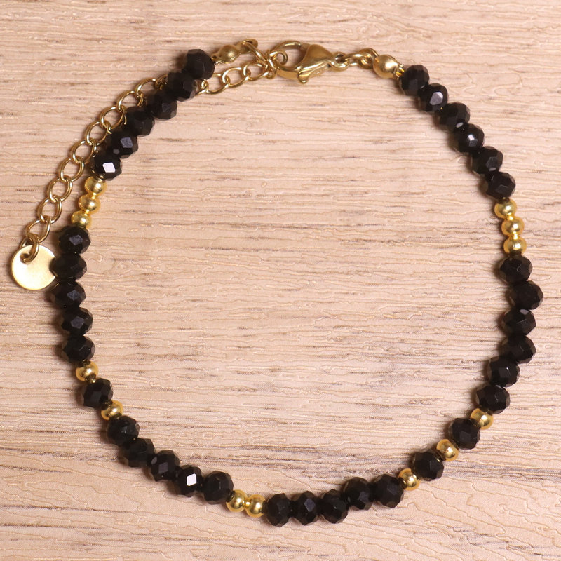 Adjustable Gold Plated Bracelet Natural Black Spinel Hematite Beads For Women. Adjustable Gold Plated Bracelet Natural Black Spinel Hematite Beads For Women.