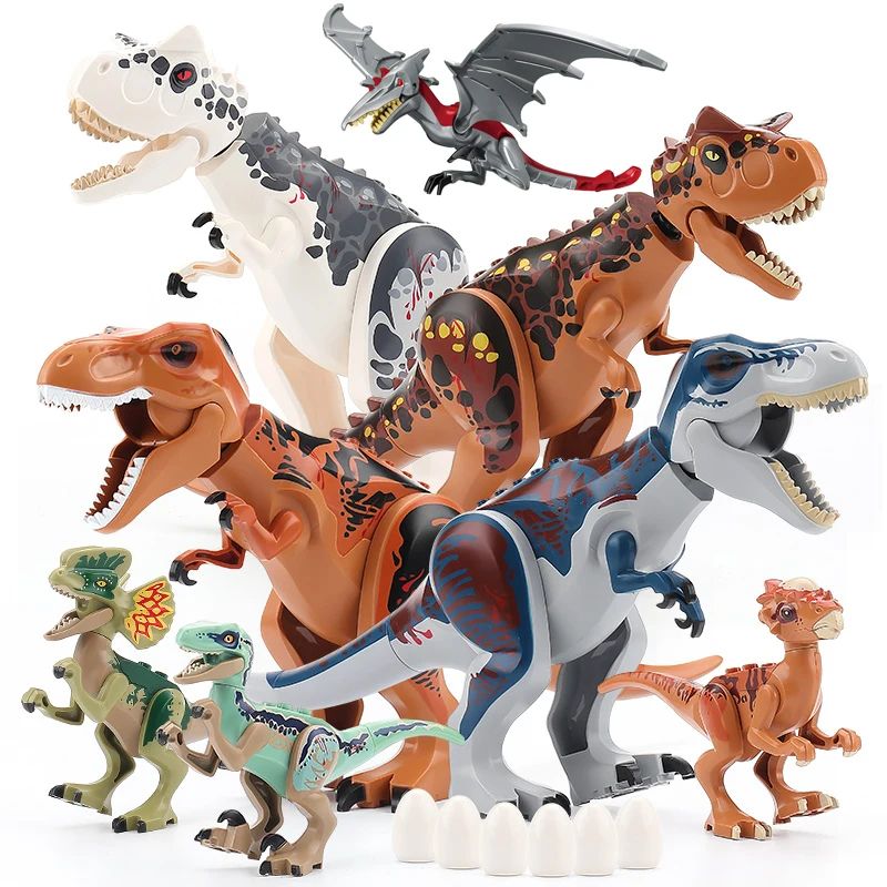 Jurassic Dino Park Dinosaur Building Blocks Set Large T Rex, Velociraptor & Triceratops Brick Figures 2