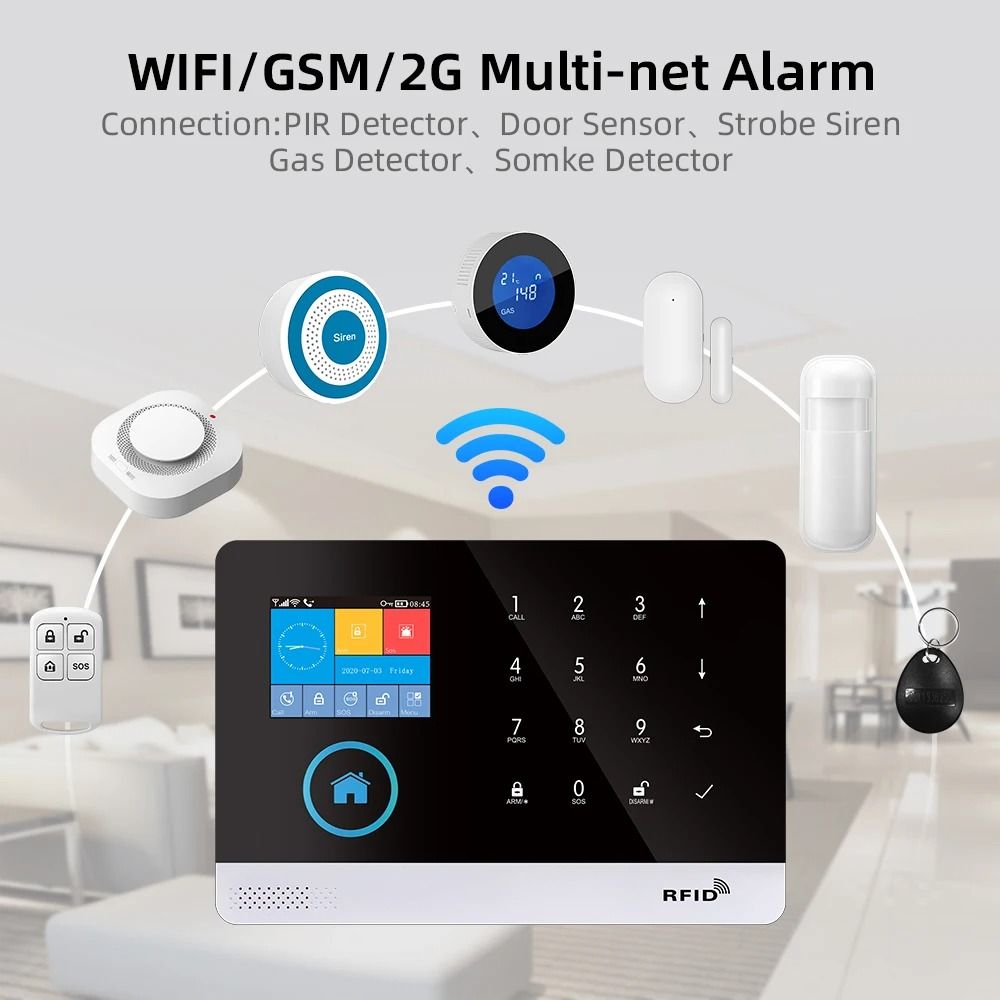 PGST 103 Smart Home Security System Wireless GSM WiFi Alarm With Motion Sensor And App Control 03 eu Plug