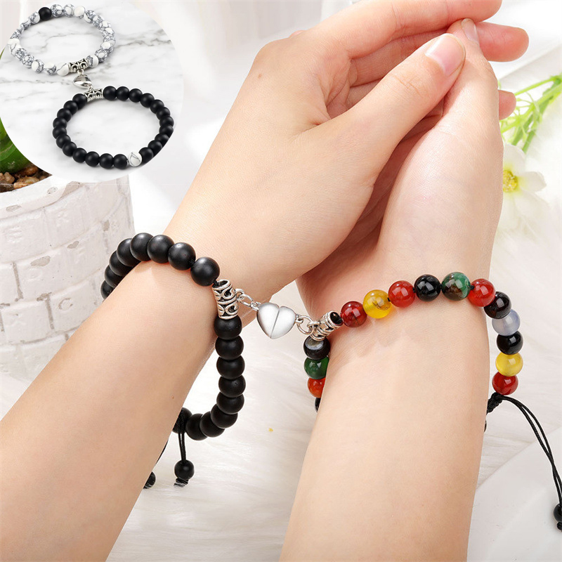 Natural Stone Beads Bracelet For Lovers Heart Magnet Distance Couple Friendship Jewelry Gift c
