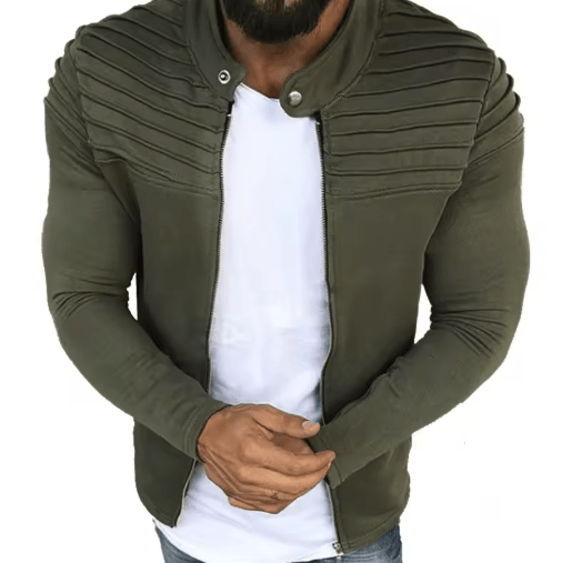 Mens Autumn Sports Casual Jacket Slim Fit Pleated Stripe Zip Up Cardigan Coat light Gray m
