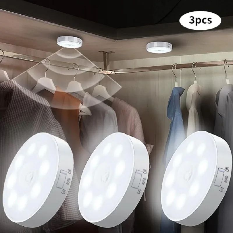 Motion Sensor LED Night Light USB Rechargeable Wireless Closet & Cabinet Light For Kitchen, Stairs, Wardrobe & Hallway white Light 2 Pcs