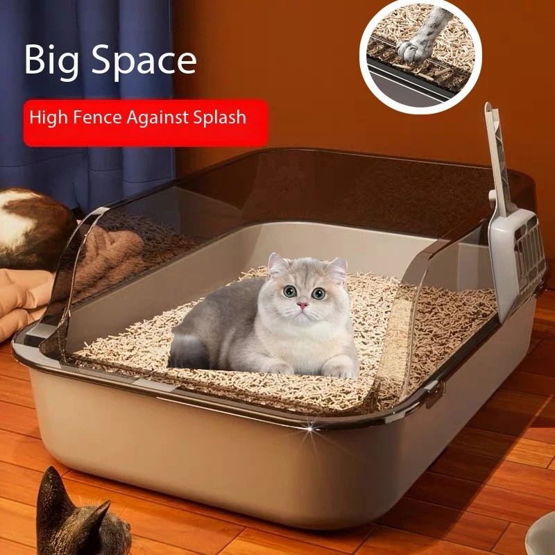 Semi Enclosed High Side Splashproof Cat Litter Box With Shield pink l
