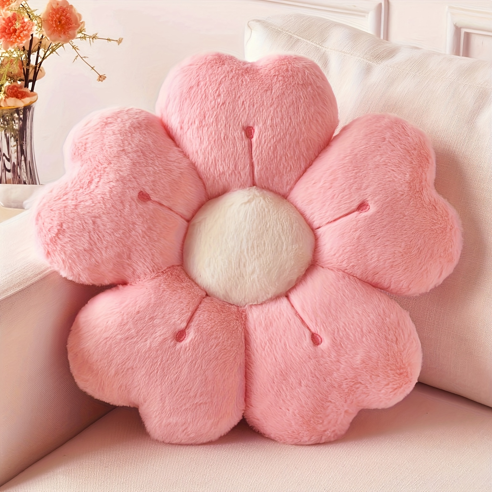 Cozy Soft Plush Daisy Flower Throw Pillow, Decorative Cushion For Bed & Sofa, White Pink, Beautiful Floral Design pink