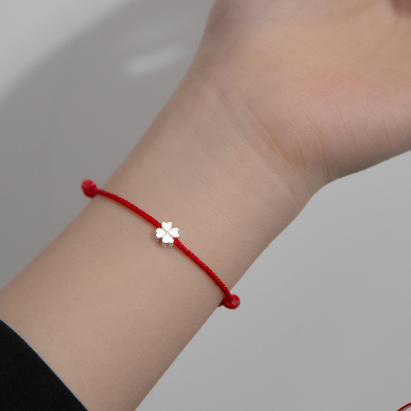 Sterling Silver Flower Red Thread Rope Bracelets Jewelry Line String Bracelets For Women Student black Rope 26cm