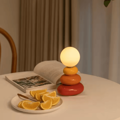 Colorful Stone Table Lamp Nordic LED Neutral Light Bedside Lamp With Stacked Stone Design orange warm White