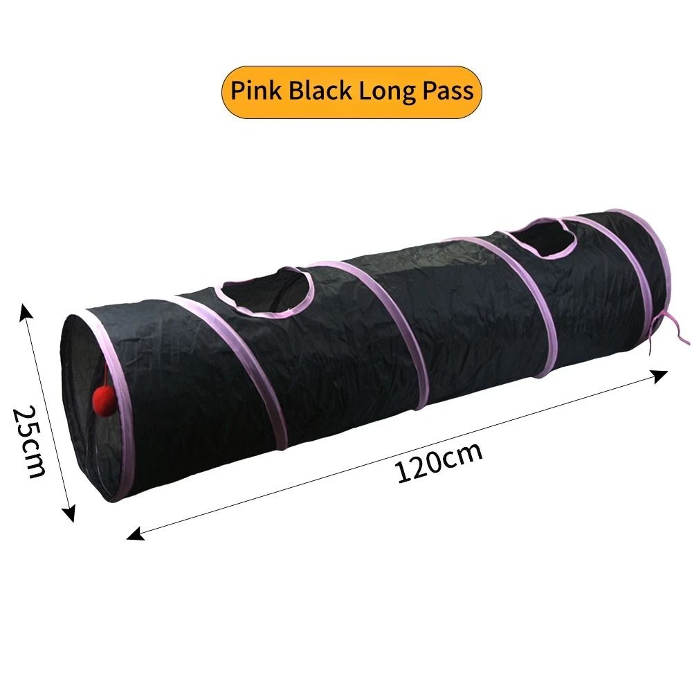 Foldable Cat Play Tunnel Breathable Indoor Cat Toy Tube pink Black Y Tunnels