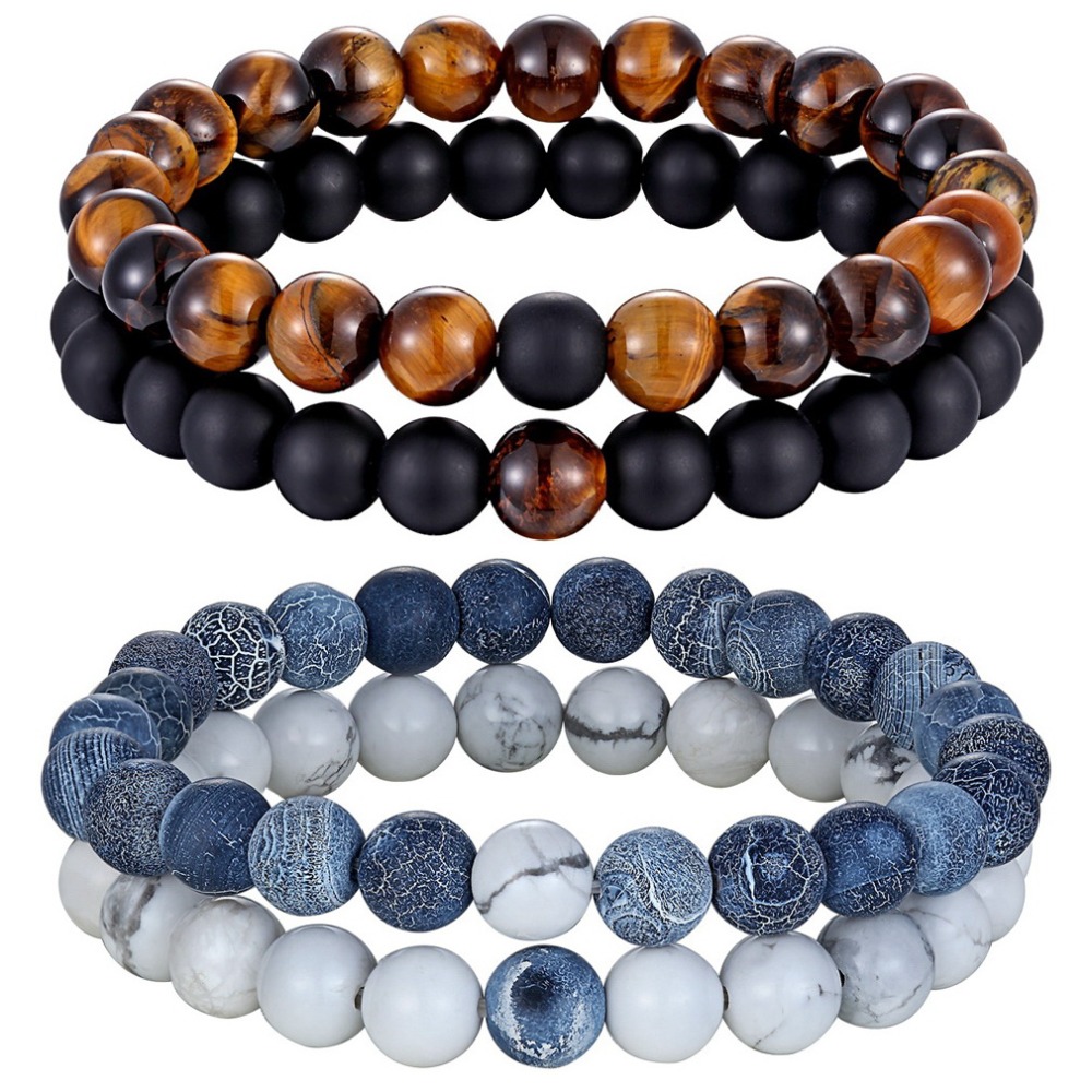 Natural Stone Yoga Bead Bracelet For Men Women Couples Distance Friendship Gift blue Stone White