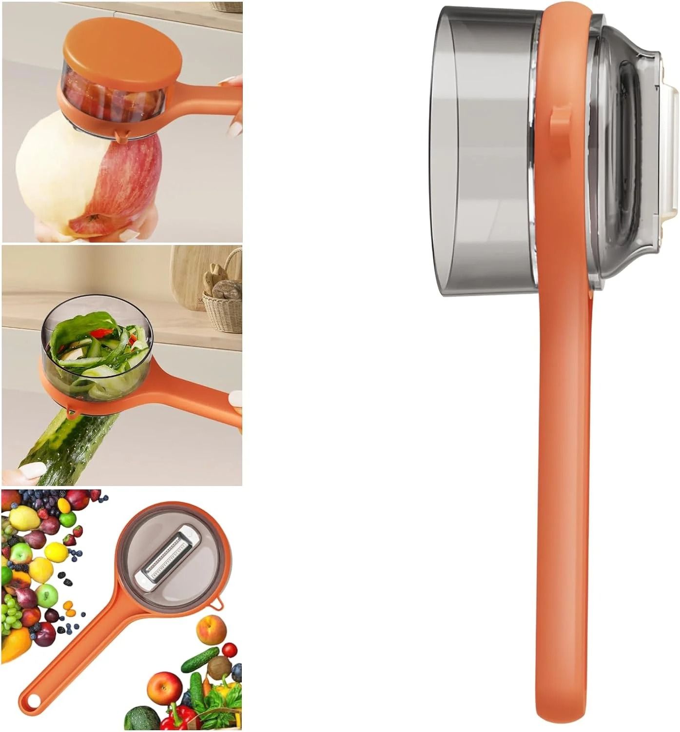 Professional Mess Free Fruit And Vegetable Peeler With Integrated Peel Storage green