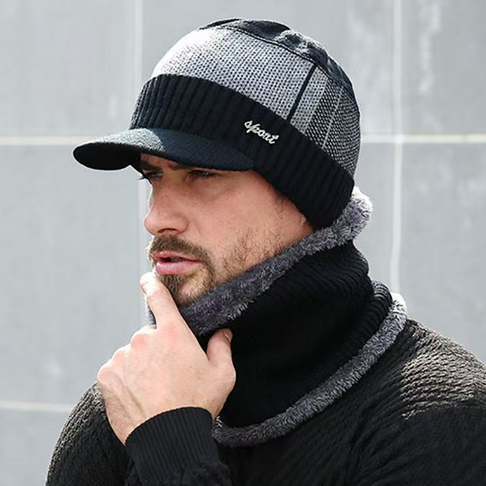 Plush Fur Lined Winter Hat Cap Winter Warm Suit Classic Hat For Male Outdoor Use grey