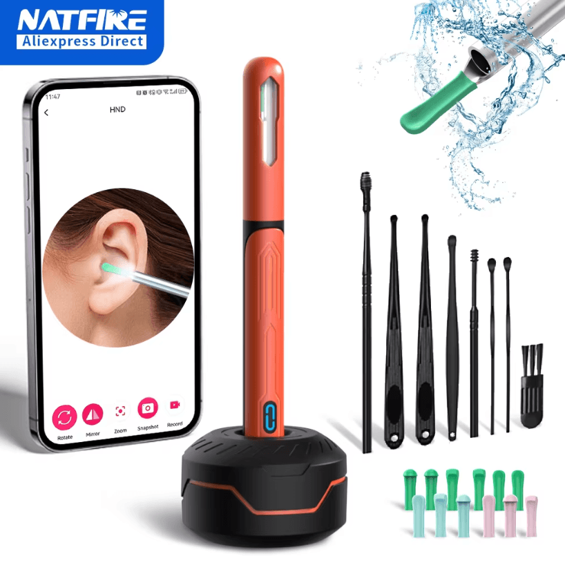NK3 Pro HD Visual Ear Cleaner With Camera USB C Otoscope Earwax Removal Endoscope Kit set2 orange