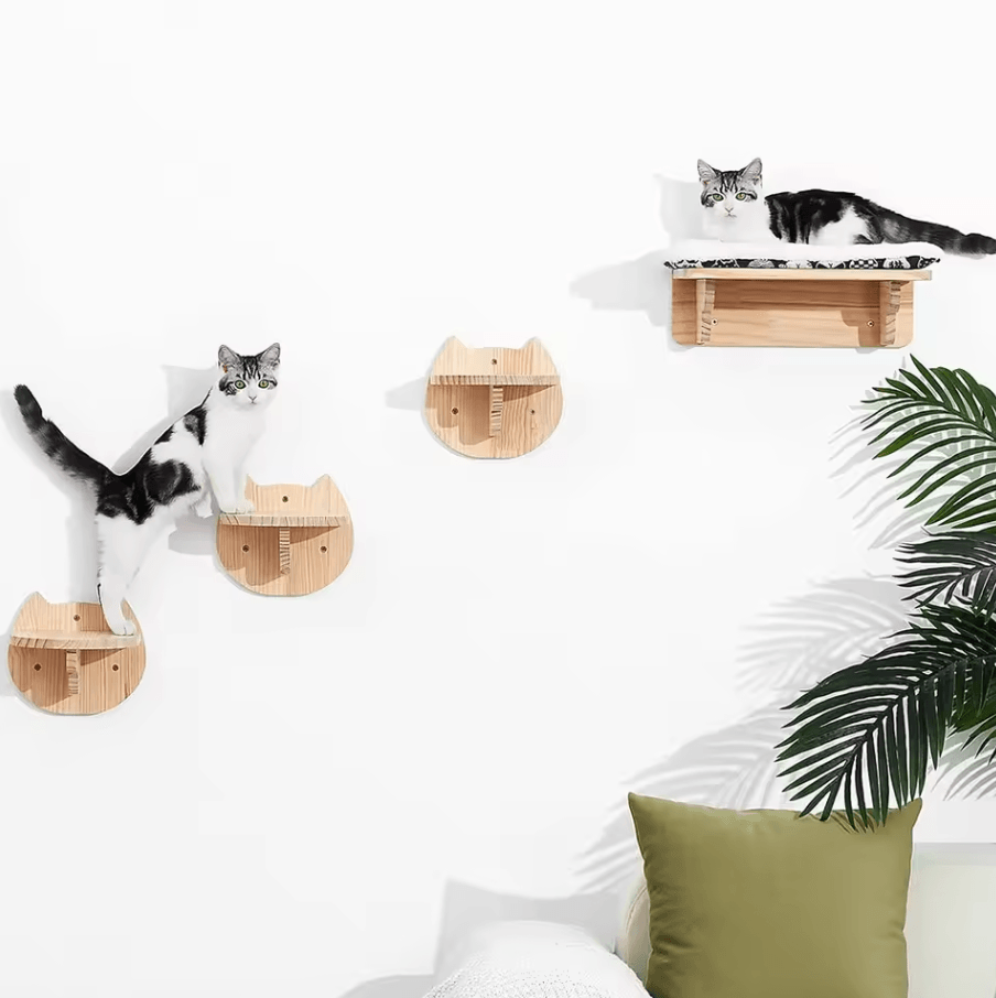 Wall Mounted Cat Shelves With Hammock Sisal Scratching Post And Climbing Ladder hammock 1