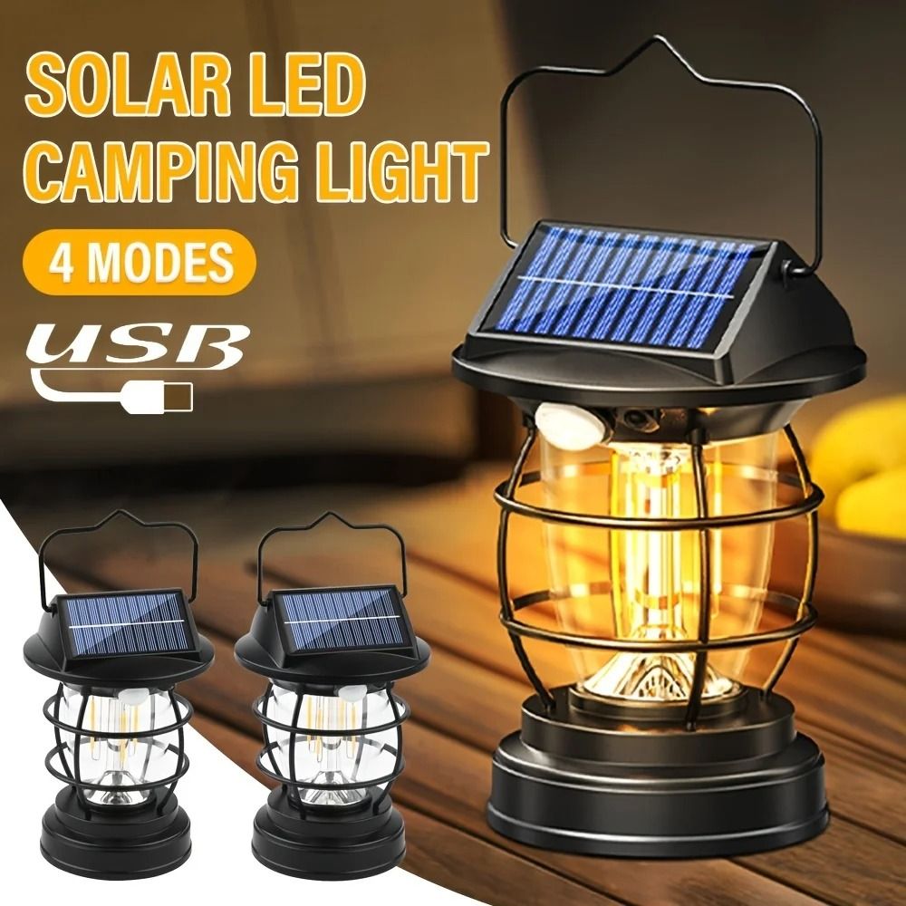 Solar Powered Retro LED Camping Lantern 3 D