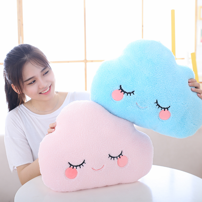 Soft Fluffy Star Cloud Moon Plush Pillow, Yellow Pink Blue Plushie Cushion, Shy Emotion Decoration blue Moon