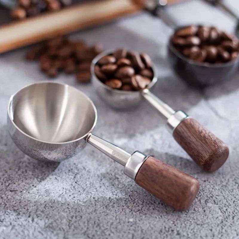 Wooden Handle Stainless Steel Coffee Scoop 15ml 30ml Coffee & Baking Measuring Spoon black Titanium 1
