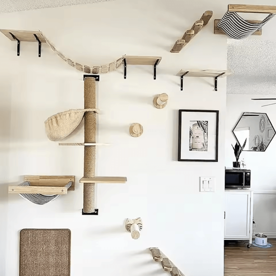 Wall Mounted Cat Climbing Frame With Ladder Hammock And Sisal Scratching Post For Indoor Cats scratching Post 2