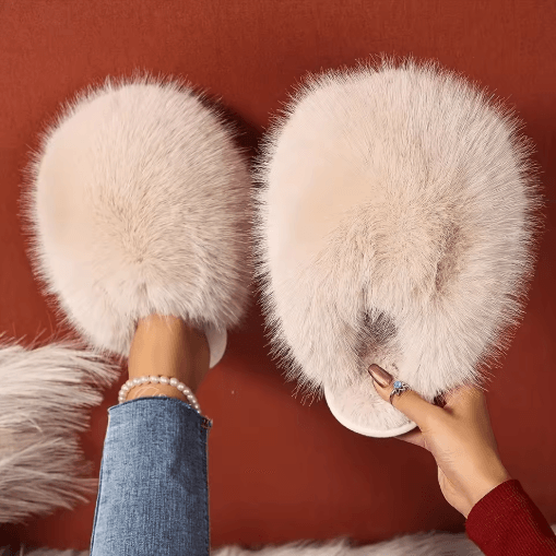 Womens Elegant Faux Fur Slippers Korean Style Warm Indoor Outdoor House Shoes pink 42 To 43