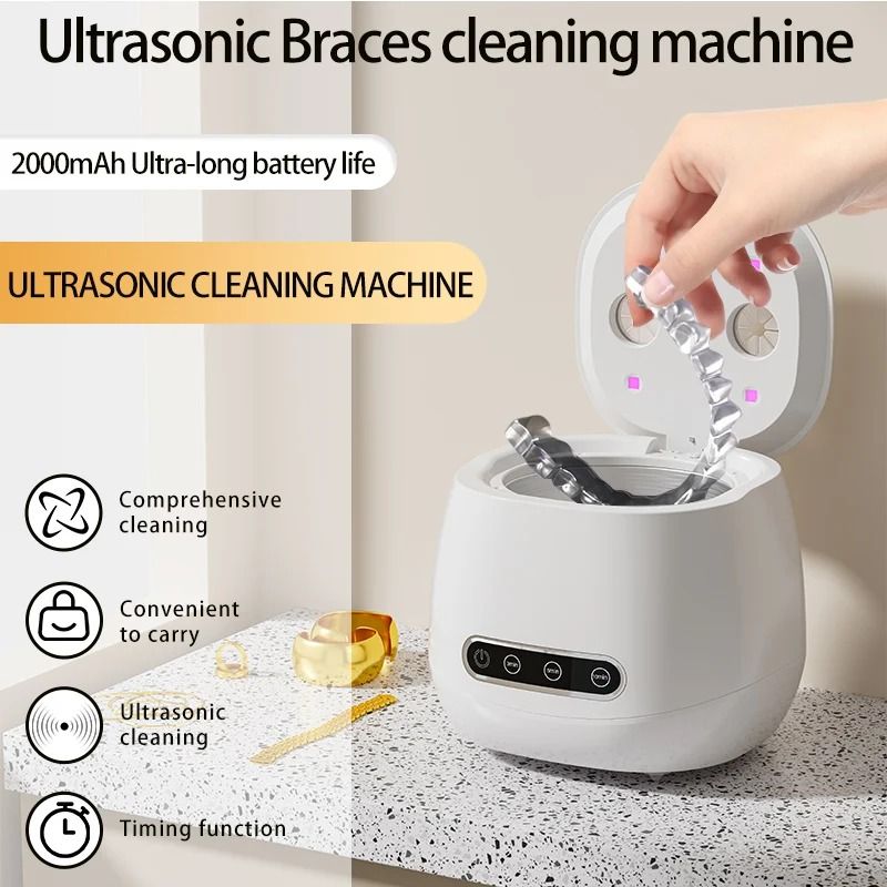 USB Rechargeable 48KHZ Professional Multi Function Ultrasonic Cleaner white