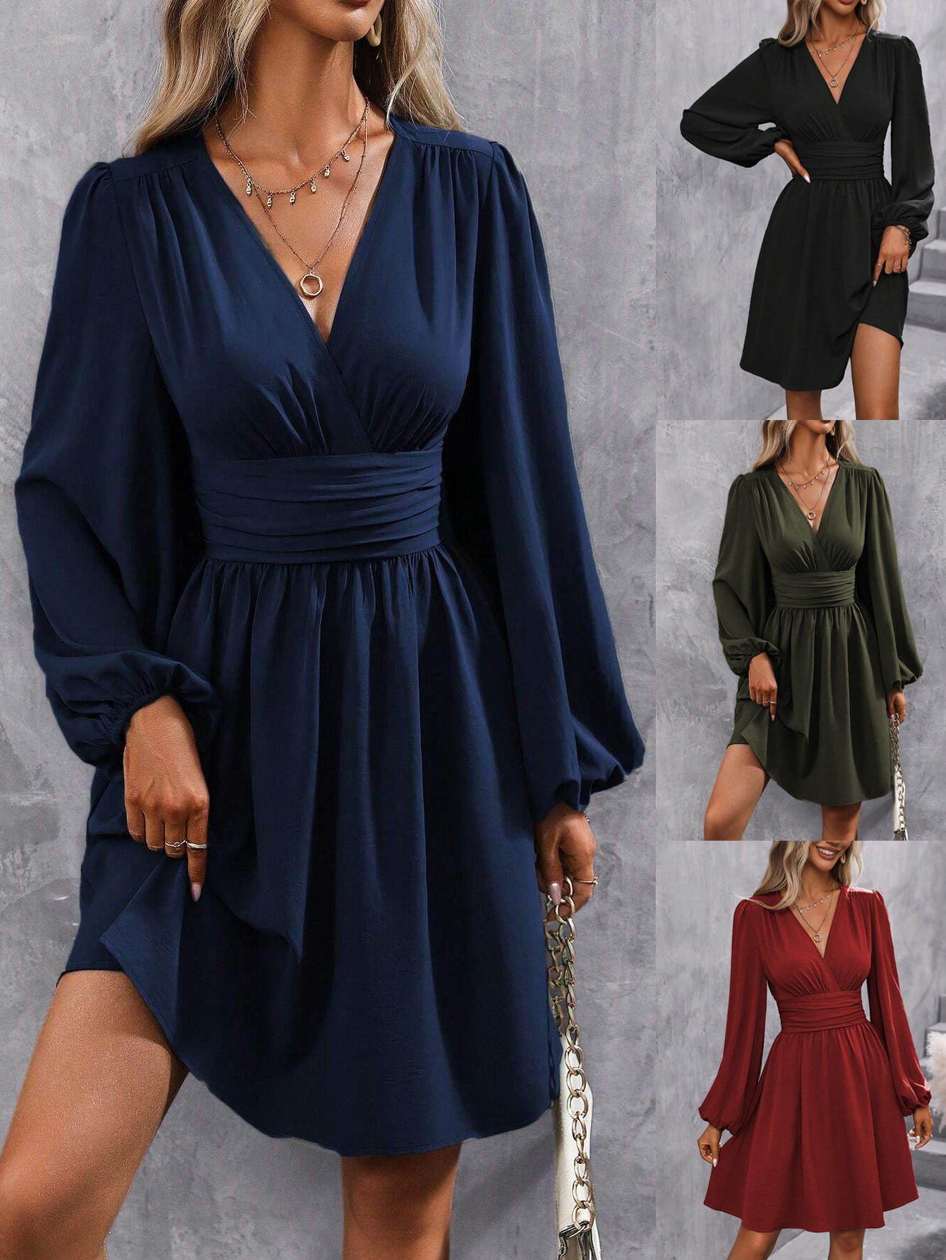 Women Winter Neck Lantern Sleeve Dress, Knit Dress With Waist Shirring, Bodycon Maxi black xl