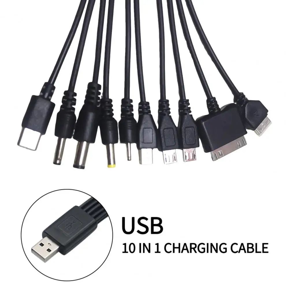 10in1 Multi Device Charging Cable 9.06 Inches, Universal Tangle Free PVC Cord, Fast Charge Data Cable For Most Phones black 1 Pc