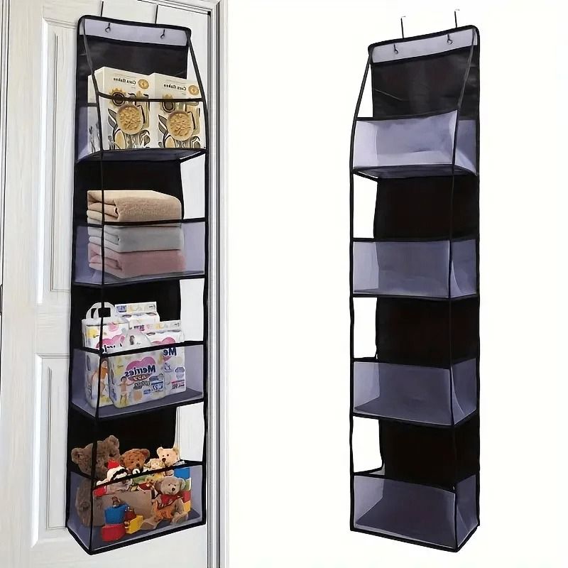 4 Layer Hanging Storage Organizer Foldable Behind Door Closet Bag gray