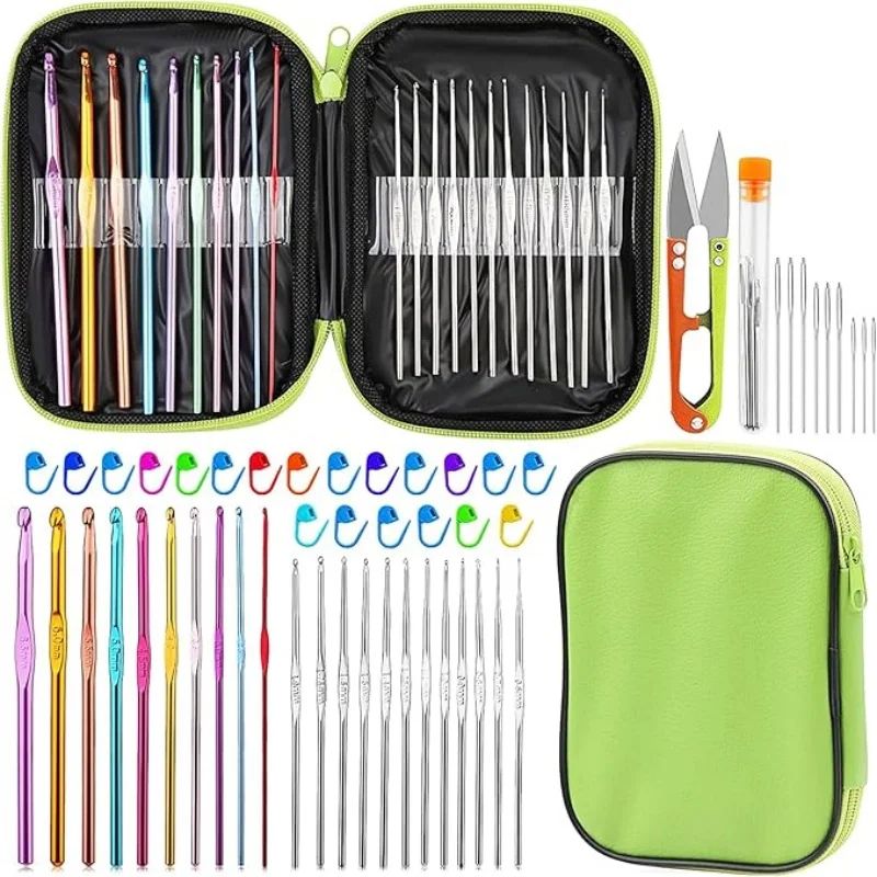 54 Piece Crochet Needle Kit With Case red