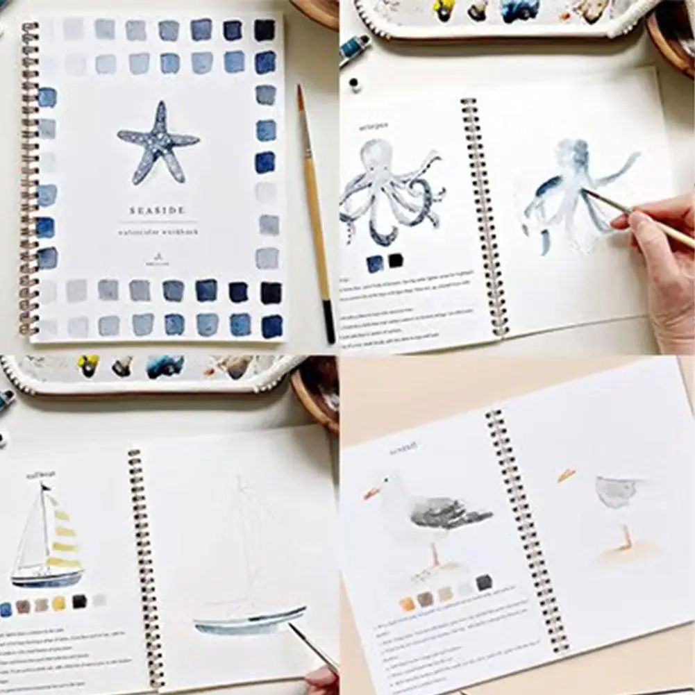 Watercolor Workbook Practice Book W Palette 9 Bouquet Themes For Kids & Adults, Easy Painting Lessons, Relaxing Art animal