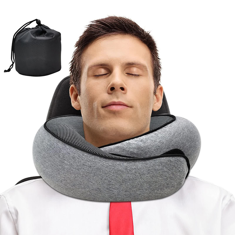 Memory Foam Travel Neck Pillow, U shaped Snail Style Neck Support, Adjustable Portable Soft Noon Break Sleep Pillows black