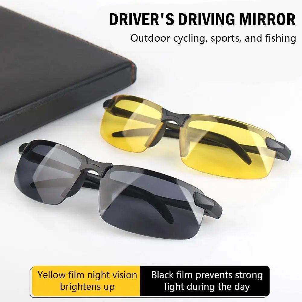 Ultra Light Night Driving Glasses With Night Vision Glasses Yellow Lens, Metal Frame Anti Glare Comfort Fit a