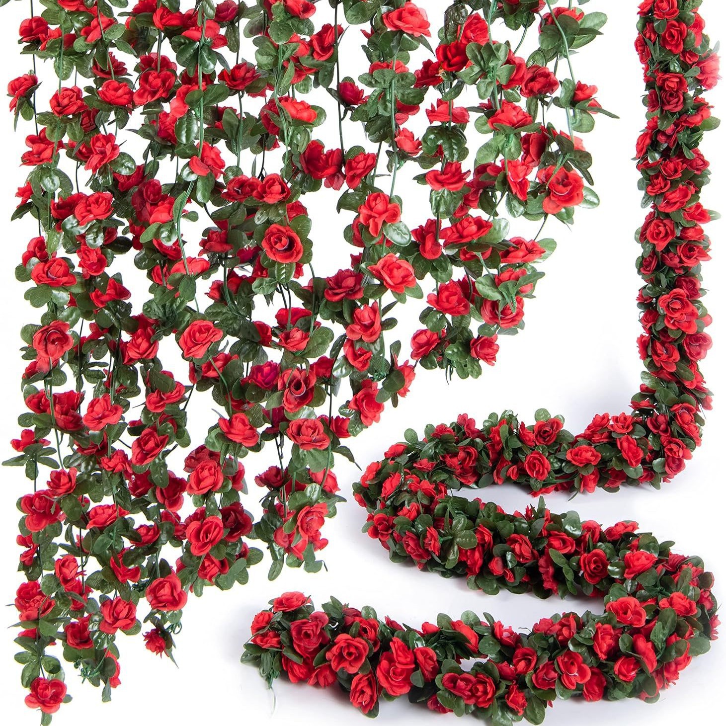 Rose Artificial Flowers Vine, Fake Flowers For Home Decor, Wedding, Garden Outdoor Rattan Ornament 5 1pcs